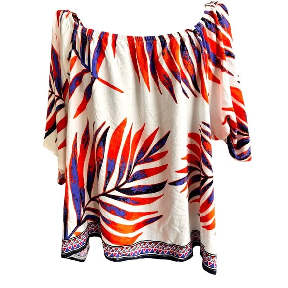 Lascada On Off Shoulder Top Size 12 14  White Festive Leaves Boho Hippie… - Picture 3 of 12